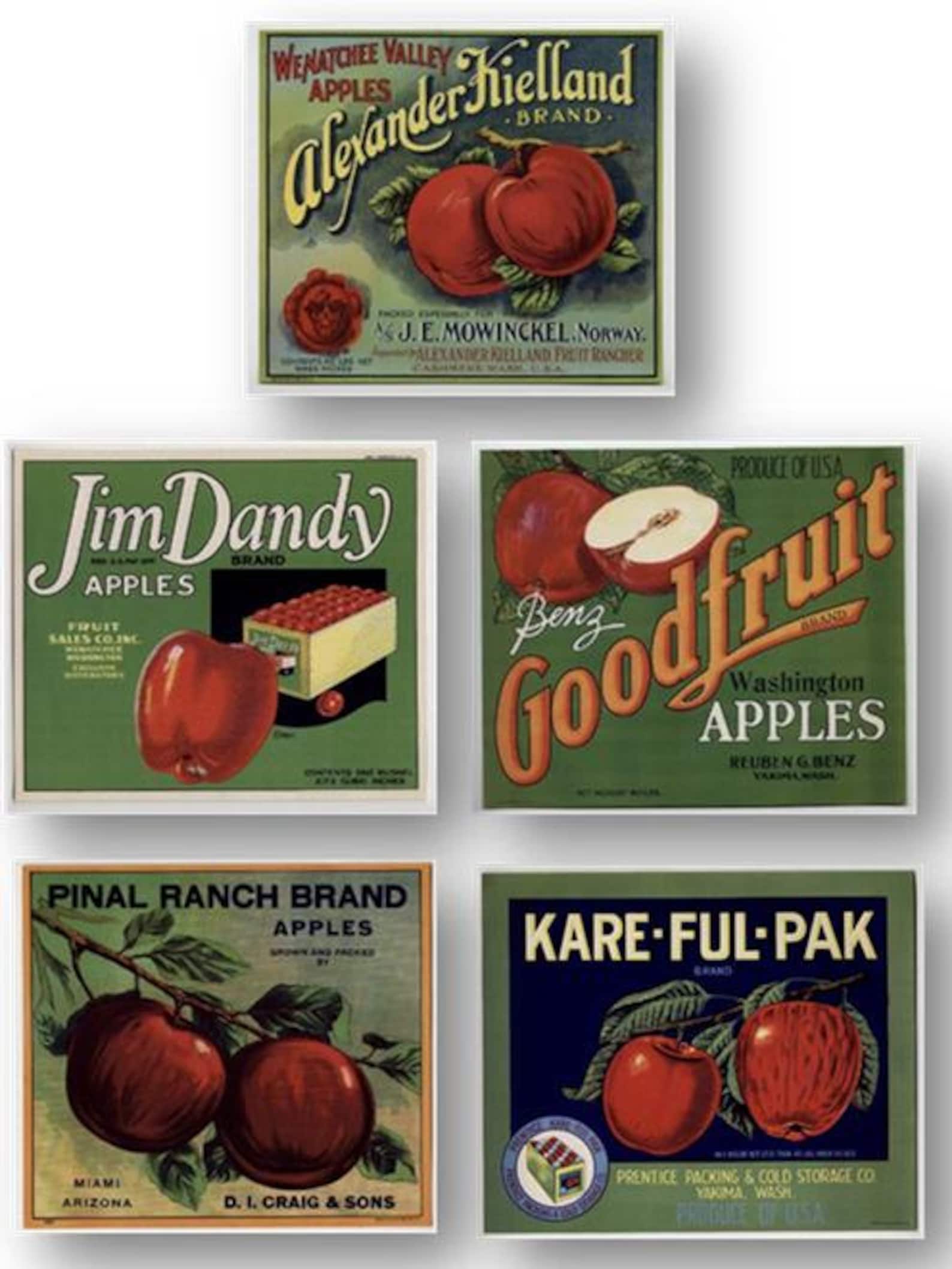 Vintage Antique Apple Fruit Crate Labels Set of 5 Art Prints Etsy