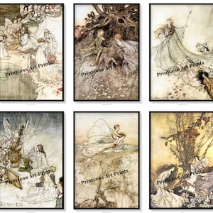 Fairy Poetry Book Illustrations vintage Ensemble de 6 tirages d'art Fées, Pixes, Elfes Arthur Rackham