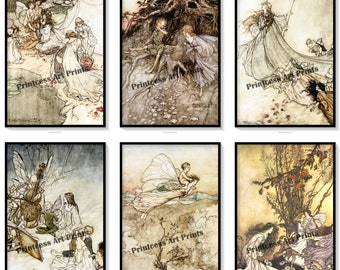 Arthur Rackham Fairy Print Set, Vintage Poetry Book Illustrations