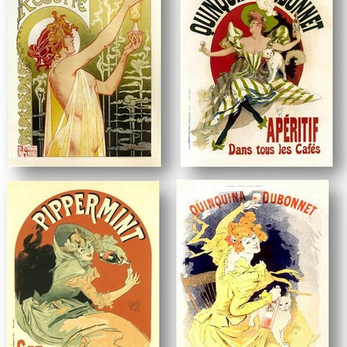 Absinthe Dubonnet Vintage French Poster Ads Set of 4 Art Etsy