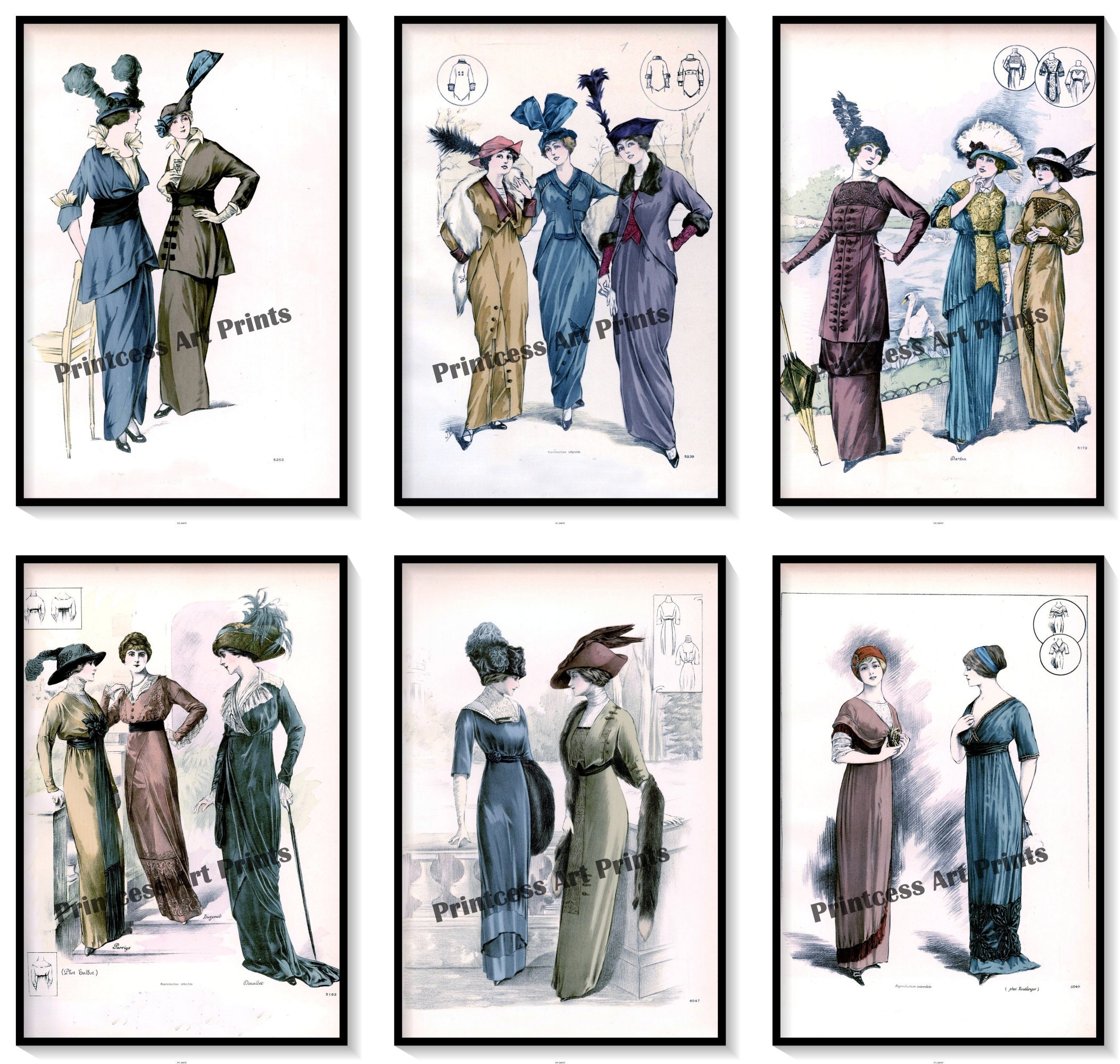 5 Edwardian Fashion Illustrations Art Board Print for Sale by