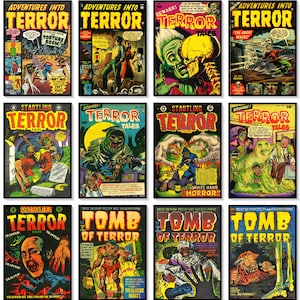 Vintage Horror Comic Art Prints, Terror Collection, Set of 12