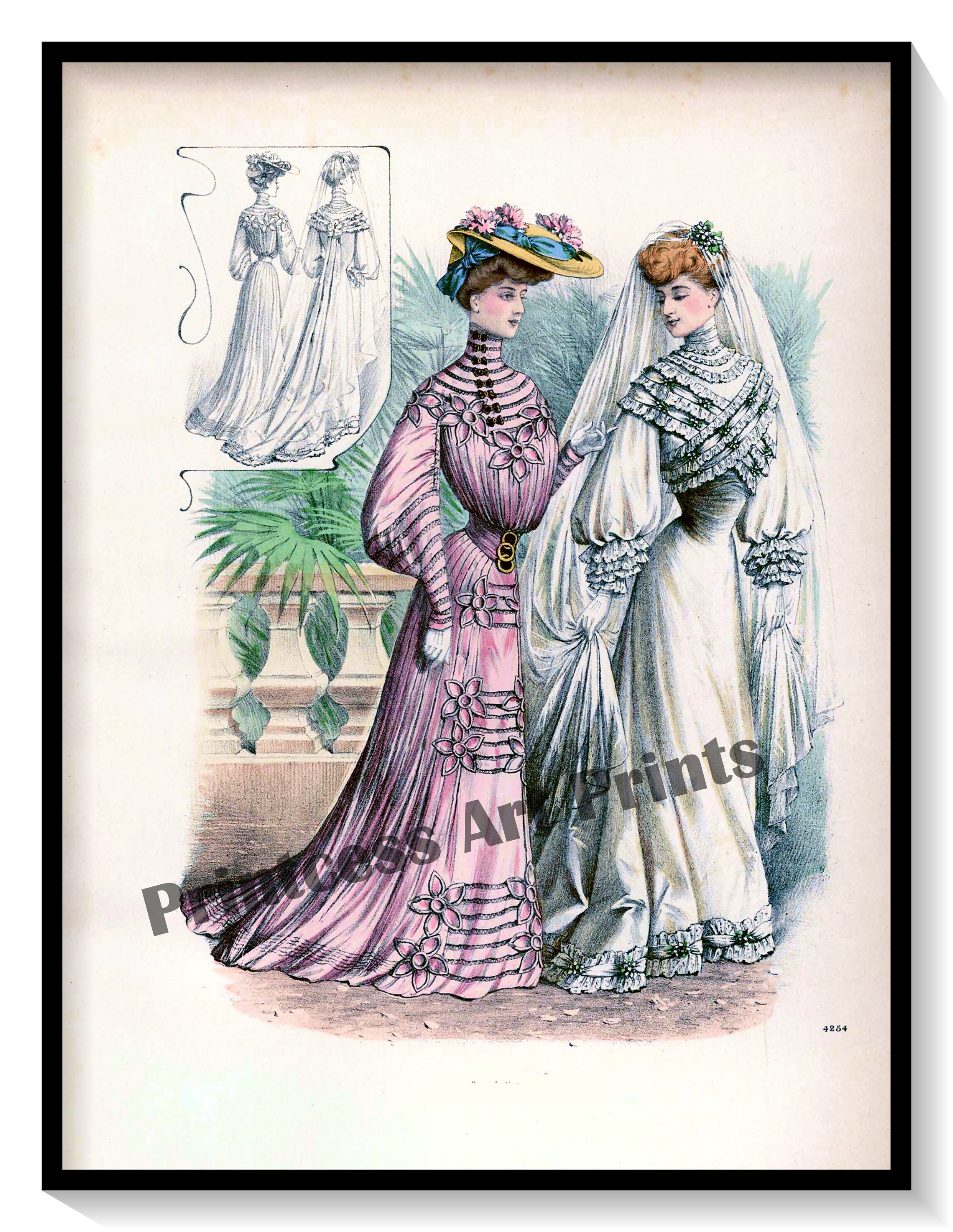 Victorian Fashion Illustrations Set of 4 Art Prints Women's Ballgowns