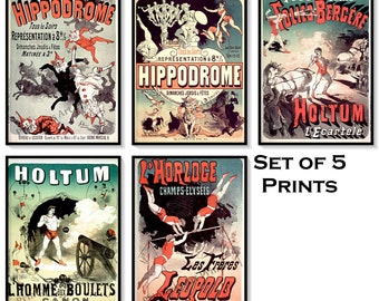 Holtum Hippodrome Circus Trapieze Vintage French Poster Ads Set of 5 Art Prints
