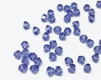 Tanzanite 4mm Bicone SWAROVSKI® Crystal Beads #5301 package of 50. Purple color Genuine Austrian Crystal. Bulk. #5328.