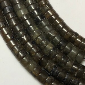 6mm Heishi Cut Labradorite Gemstone Beads. Full 15&quot; strand of dark green Labradorite heishi cut beads.