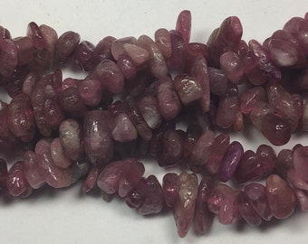 Pink Tourmaline Gemstone Chips.  Full 16" strand of deep pink Tourmaline chips, approx. 5-7mm in diameter.