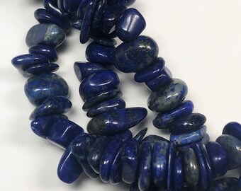 Natural Lapis Lazuli Gemstone Chips. Full 16" strand of high quality G1 deep blue Lapis chips.