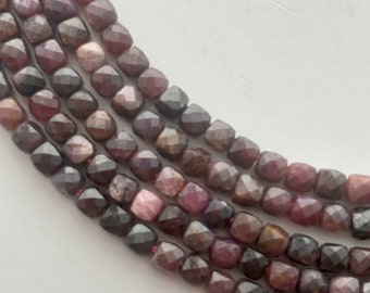 4mm mixed Ruby precision faceted cube gemstone beads.  15" strands of high quality faceted cubes, approximately 99 per strand.