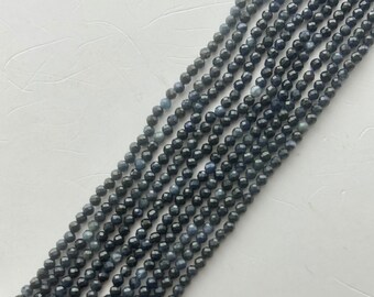 2mm Round Faceted Sapphire Gemstone Beads. 15" strand high quality dark blue Sapphire beads, about 176 per strand.