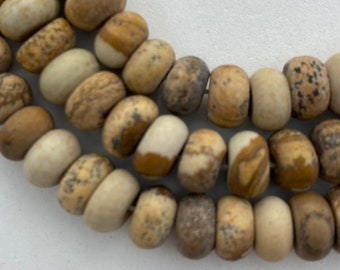 5x8mm Rondelle Matte Picture Jasper Gemstone Beads. 15 inch strand of rondelle beads,, about 78 beads per strand.