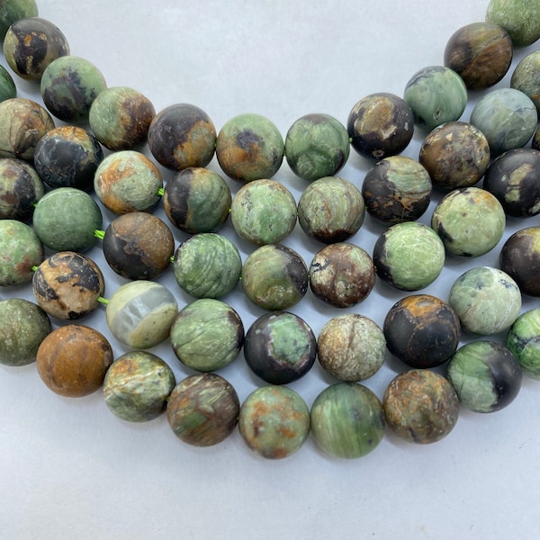10mm matte African Green Opal gemstone beads. 15” strand of matte round beads, approx. 35 per strand.