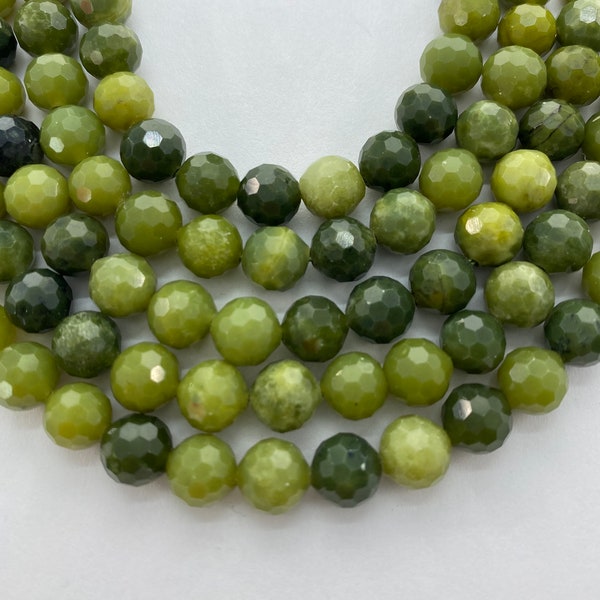 8mm Faceted Mixed Green Canadian Jade Gemstone Beads. Full 15" strand of A/AA Grade beads, about 48 per strand. Nephrite Green Jade