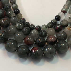African Bloodstone gemstone beads. 15&quot; strand of high quality round beads available in 4-12mm.