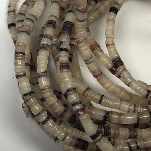 Hammer Oyster Shell Heishi Beads. Long 24&quot; strands of heishi shell, available in 2-3mm and 4-5mm diameter. Hand-made in the Philippines.