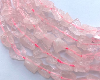 Raw Free Form Nugget Rose Quartz Gemstone Beads. 15" strand of high quality rough nugget beads, approx. 43 beads per strand.