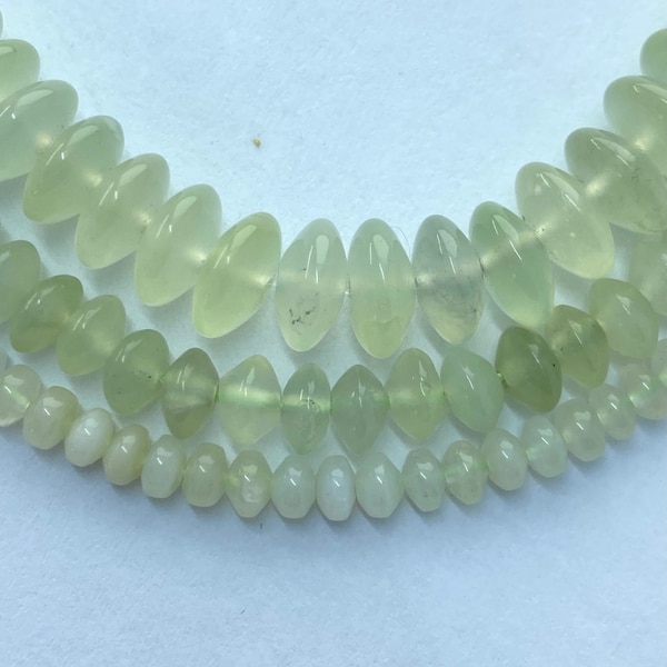 Serpentine rondelle gemstone beads, available in 4, 6 and 9mm. 15” strand of celery green Rondelle/saucer beads. New Jade.