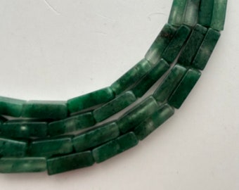 African Jade 4x13mm rectangle shaped beads. 15” strand of green rectangle beads, 29 beads per strand.