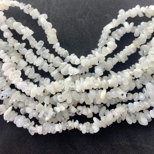 Rainbow Moonstone Gemstone Chip Beads. 36” strand of high quality white chips with some rainbow flash.