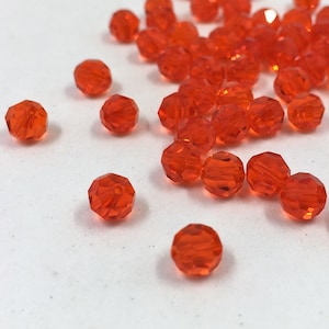 6mm Round Hyacinth SWAROVSKI® Crystal Beads #5000. Bright Orange Red Color Genuine Austrian Crystal bead. Discounted price.