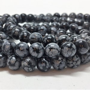 8mm Snowflake Obsidian Gemstone Beads. 15&quot; strand of high quality round beads, roughly 48 per strand.