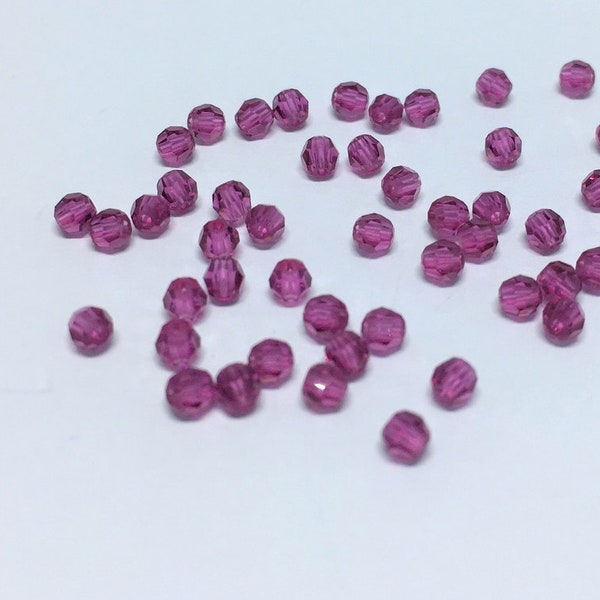 3mm Round Fuchsia SWAROVSKI® Crystal Beads #5000. Bulk pack of 50. Deep Dark Pink Purple Color Genuine Austrian Crystal.