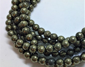 20 Perles Boules En Pyrite Dorée 4mm - Pour Création Bijoux - Lot Neuf