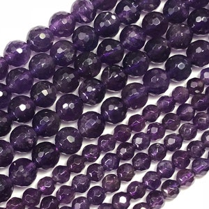 Faceted Deep Purple Amethyst Gemstone Beads. Full 15" strand of High Quality G2 Amethyst beads. 4-8mm Dark Amethyst with few inclusions.