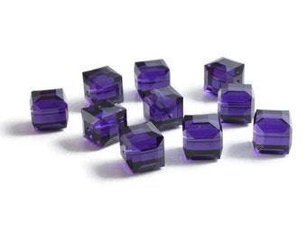 8mm Cube Purple Velvet SWAROVSKI® Crystal Beads #5601 - package of 10 beads. Deep purple colored cube crystal bead. Discounted pricing!