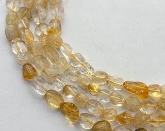 Free Form Citrine Nugget Gemstone Beads. Full 15" strand of 8-10mm nugget beads, about 44 per strand. November birthstone.