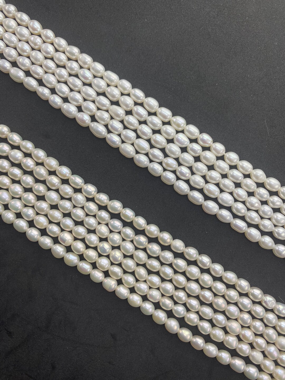 White or Cream 6-7mm Rice Fresh Water Pearl Gemstone Beads. Full 15.5 ...
