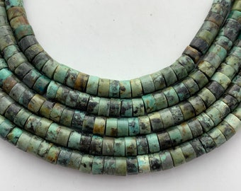 6mm Heishi African “Turquoise” Jasper Gemstone Beads. Full 15" strand of high quality black and turquoise heishi cut beads.
