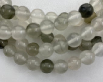 8mm Grey Cloudy Crystal Quartz Gemstone Beads. 15” strand of quartz beads, about 48 per strand. Shadow Quartz. Ghost Quartz.