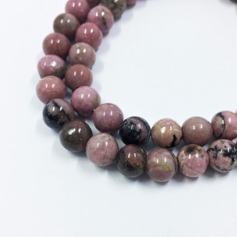 about 48 per strand Rhodonite Gemstone Beads 8mm round beads on 15 inch strand Full strand High Quality AAA grade beads Mixed Pink Black