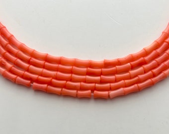 6x8mm orange Bamboo Coral gemstone beads.  15” strand of 4x8mm orange beads, approx. 57 per strand.