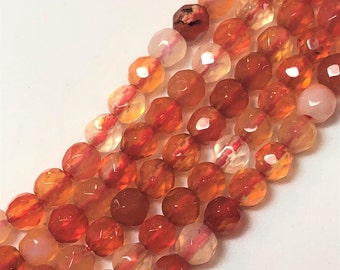 3mm Round Faceted Natural Carnelian Gemstone Beads. Full 15" strand High Quality A/AA grade beads, about 125 per strand.