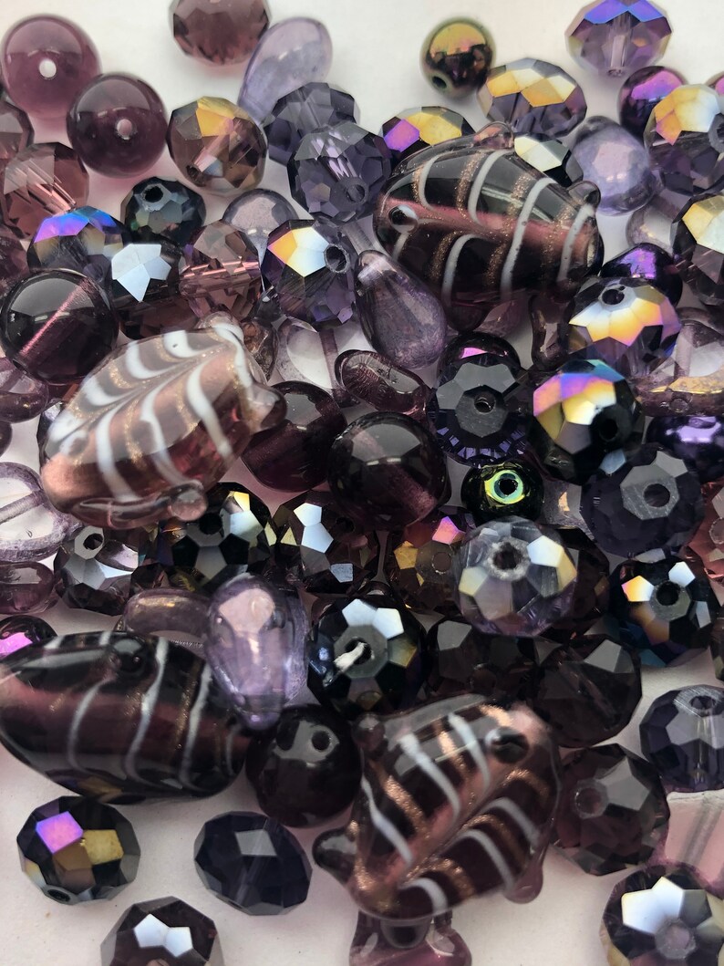 Dark Purple Glass Bead Assortment. 50 gram mix of purple Etsy