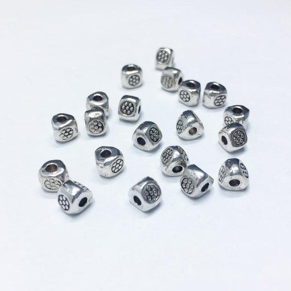 Antique Silver Nugget Spacer Bead. Package of 20. Basemetal triangle spacer bead. Three sided faceted. Large hole bead perfect for macrame.