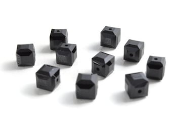 CLEARANCE - 6mm Cube Jet SWAROVSKI® Crystal Beads #5601. Package of 10 beads. Black genuine Crystal. Bulk Crystal and Discounted Prices!