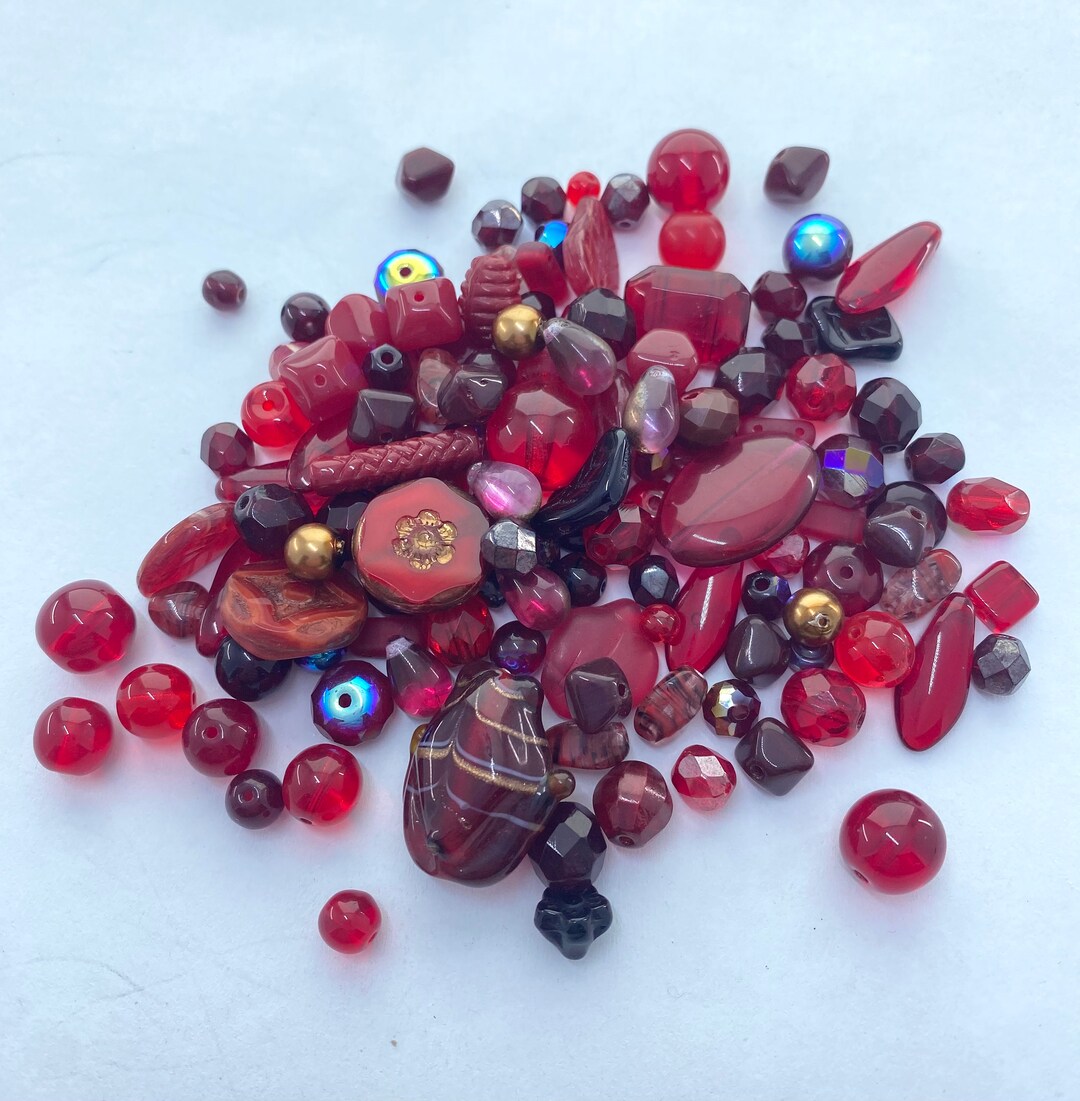 Dark Red Czech Glass Bead Assortment. 50 Gram Mix of Dark Red Etsy