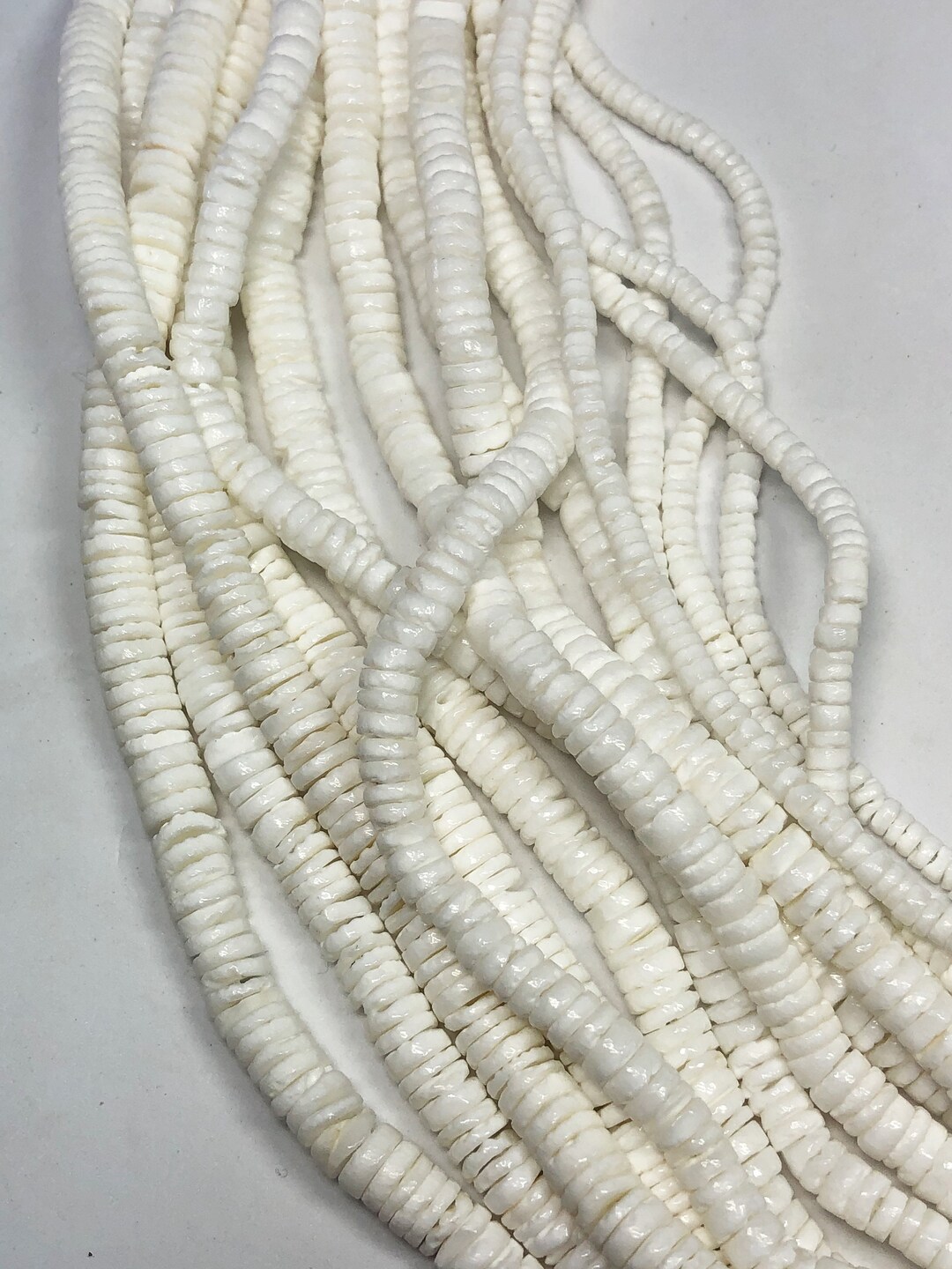 White Clam Shell Heishi Beads. Long 24