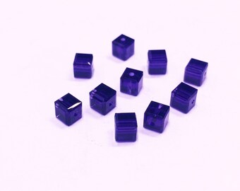 4mm Cube Purple Velvet SWAROVSKI® Crystal Beads #5601. Packages of 10. Dark royal purple color genuine Austrian crystal. Deep color.
