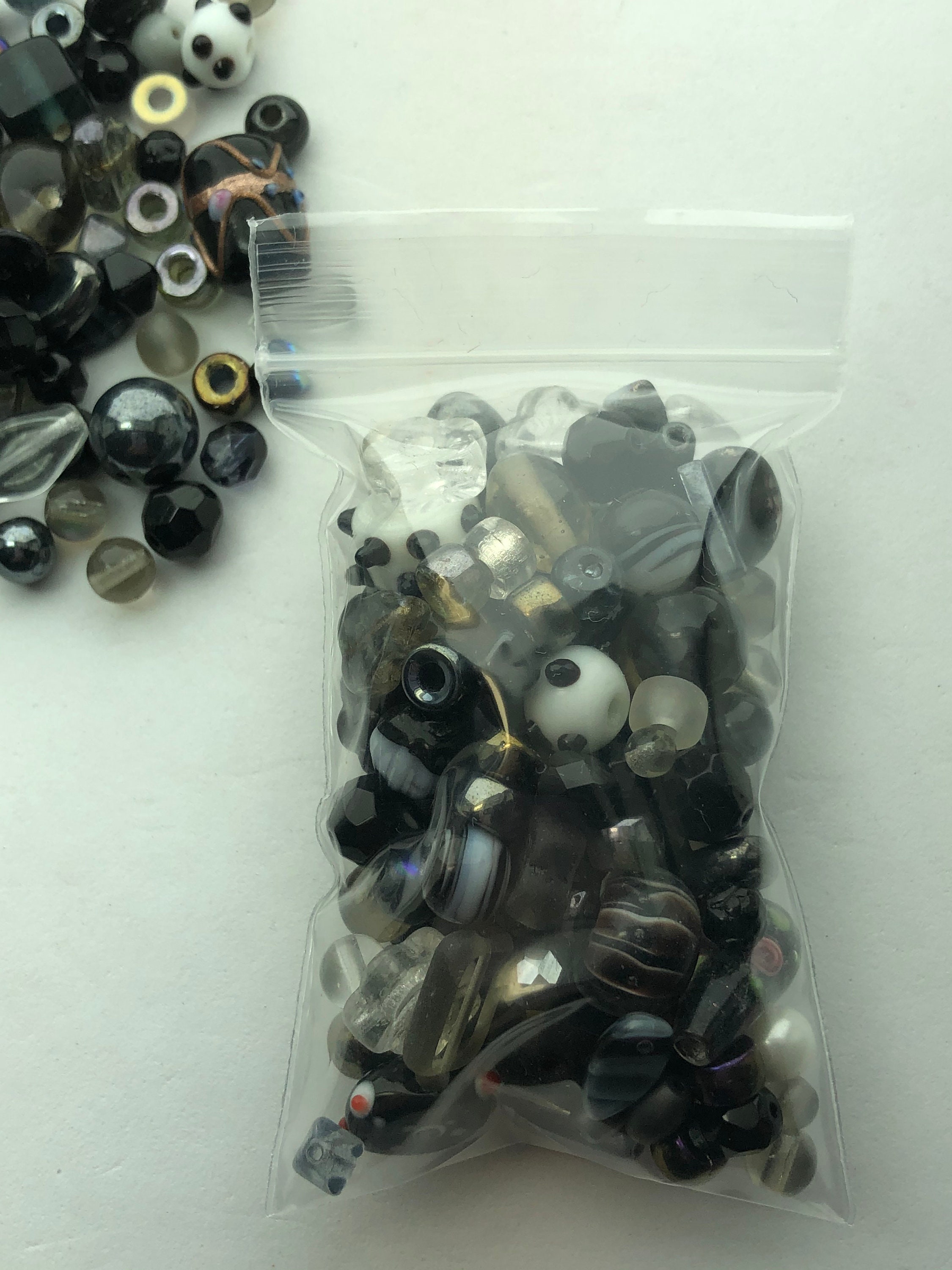 50g Mix Black/Grey/White Glass Beads – Assorted Shapes For Jewelry Making