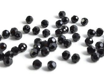 4mm Round Jet SWAROVSKI® Crystal Beads #5000. Package of 50 pieces. Bulk package. Black Austrian Crystal. Faceted.