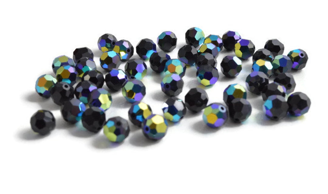6mm Round Jet AB SWAROVSKI® Crystal Beads 5000 Black Crystal With a