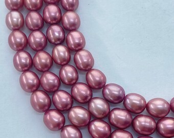 NP416 Pink 10mm Rice Cultured Freshwater Pearl Gemstone Beads 14" 