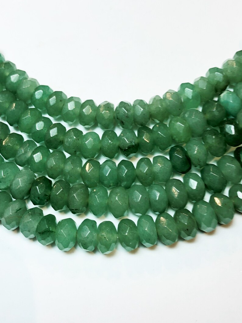 Pale Green Jade. Full 15 strand of AAAAA grade faceted beads 8mm Faceted Rondelle Green Aventurine Gemstone Beads