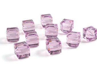 8mm Cube Light Amethyst SWAROVSKI® Crystal Beads #5601 - Package of 10. Light purple color genuine crystal beads. Discounted Prices!