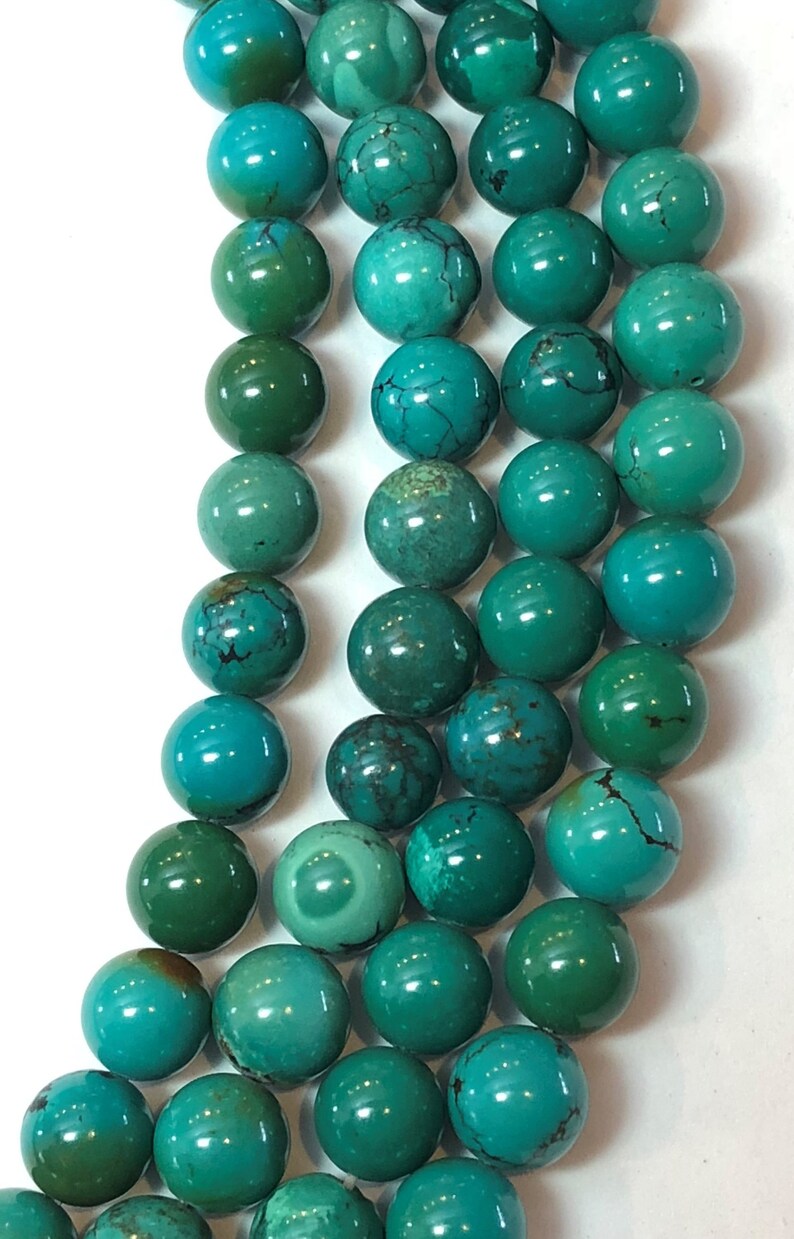 9mm Natural Chinese Turquoise Gemstone Beads Full 15 strand of AAAAA blue-green Turquoise beads about 48 per strand.