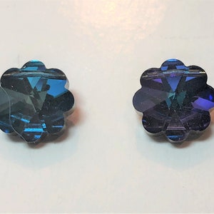 Vintage SWAROVSKI® Austrian Crystal Beads. Style #5104. Two colors available - Bermuda Blue and Heliotrope.  Sold in packages of 4 pcs.